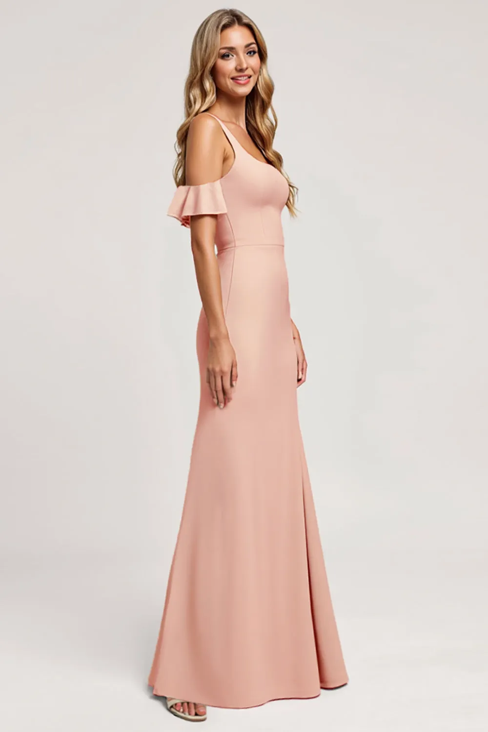 Cold Shoulder Blush Mermaid Chiffon Bridesmaid Dress with Slit sold by Zapaka product image thumbnail 2