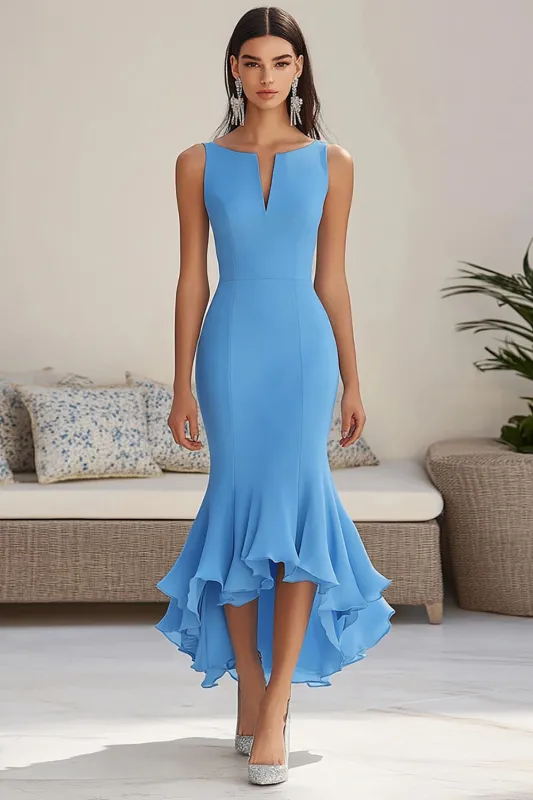 Mermaid Blue Asymmetrical Formal Dress With Ruffles sold by Zapaka