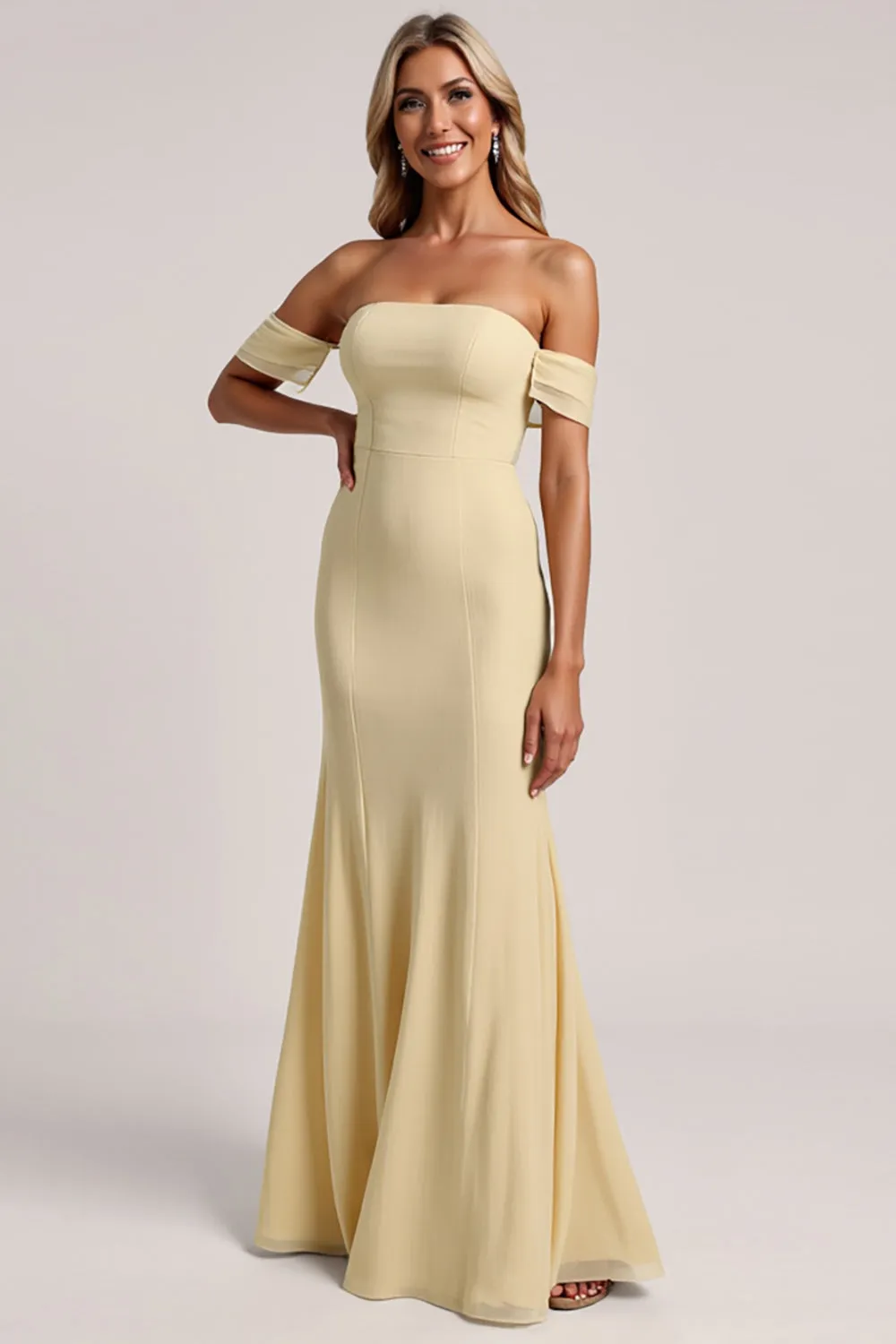 Off The Shoulder Yellow Mermaid Bridesmaid Dress sold by Zapaka product image thumbnail 3