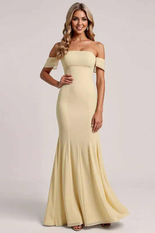 Off The Shoulder Yellow Mermaid Bridesmaid Dress sold by Zapaka