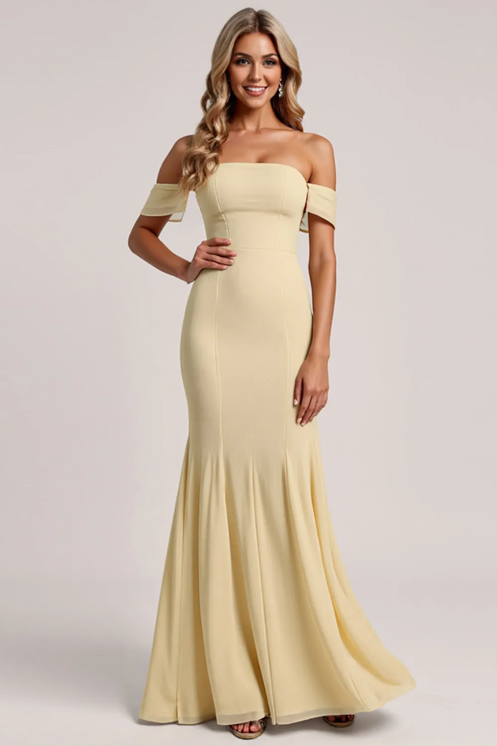 Off The Shoulder Yellow Mermaid Bridesmaid Dress sold by Zapaka