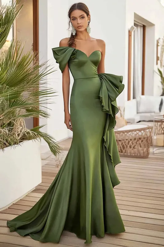 One Shoulder Olive Long Formal Dress sold by Zapaka