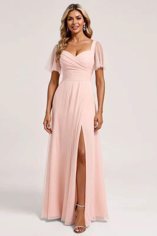 Blush A Line Chiffon Bridesmaid Dress with Slit sold by Zapaka