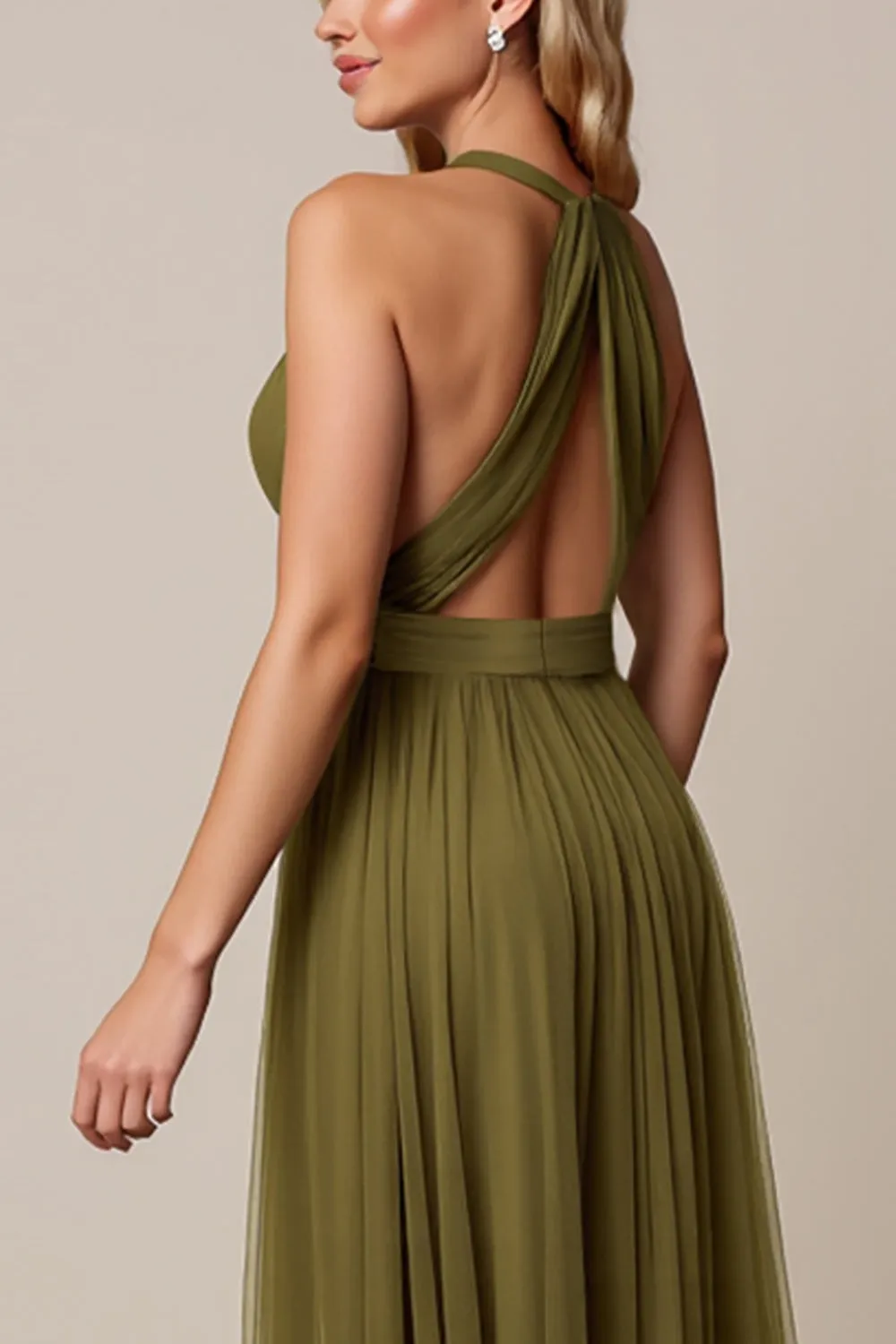 Olive A Line Tulle Ruched Midi Bridesmaid Dress sold by Zapaka product image thumbnail 4