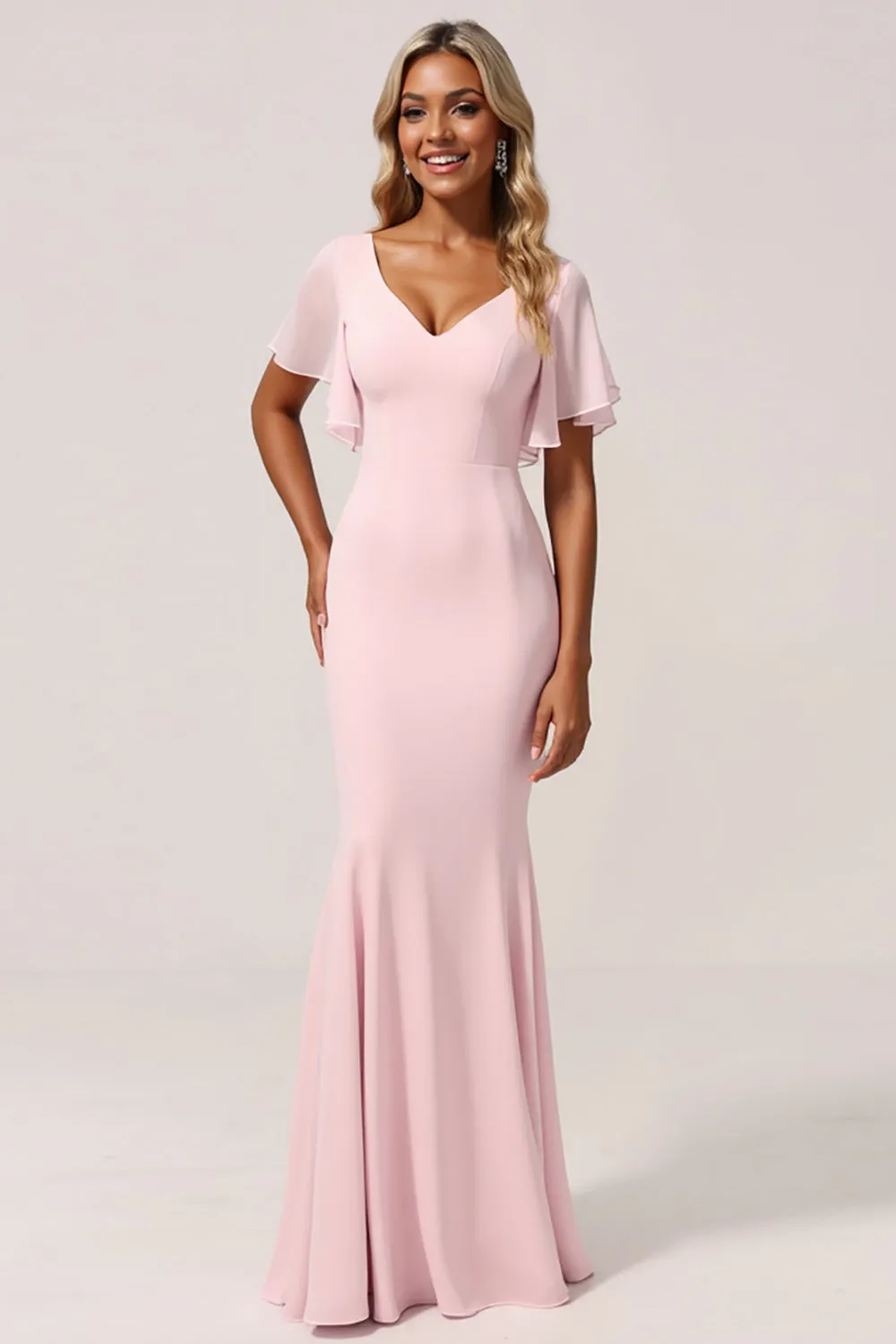 Mermaid Chiffon V-Neck Candy Pink Bridesmaid Dress sold by Zapaka product image thumbnail 2