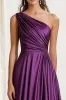 Purple Ruched One Shoulder A Line Long Formal Dress sold by Zapaka