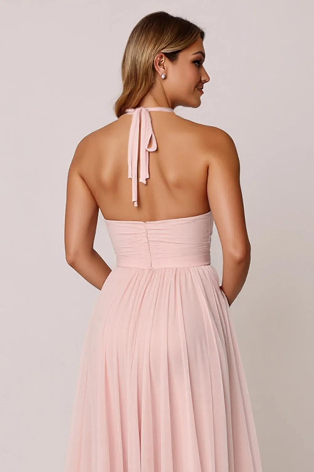 Halter Candy Pink A Line Sleeveless Bridesmaid Dress sold by Zapaka product image thumbnail 5