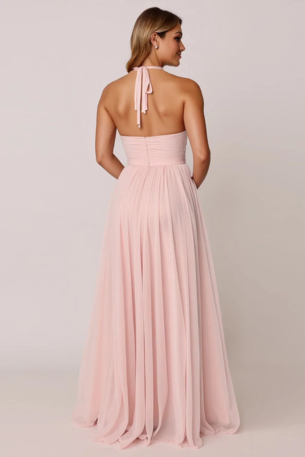Halter Candy Pink A Line Sleeveless Bridesmaid Dress sold by Zapaka product image thumbnail 2