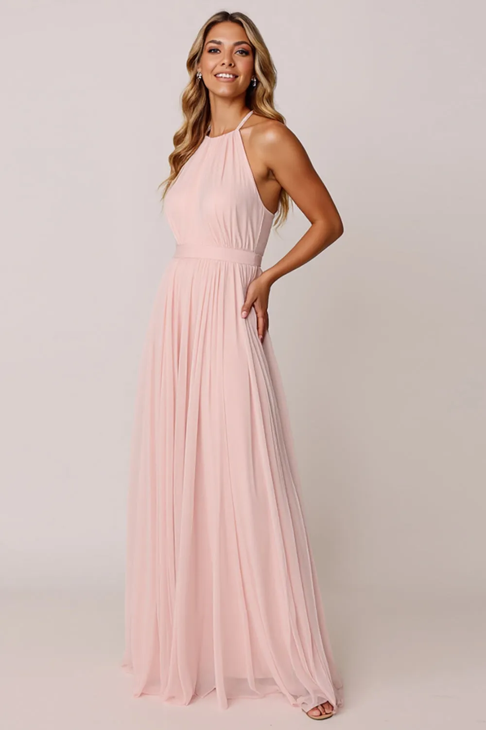Halter Candy Pink A Line Sleeveless Bridesmaid Dress sold by Zapaka product image thumbnail 3