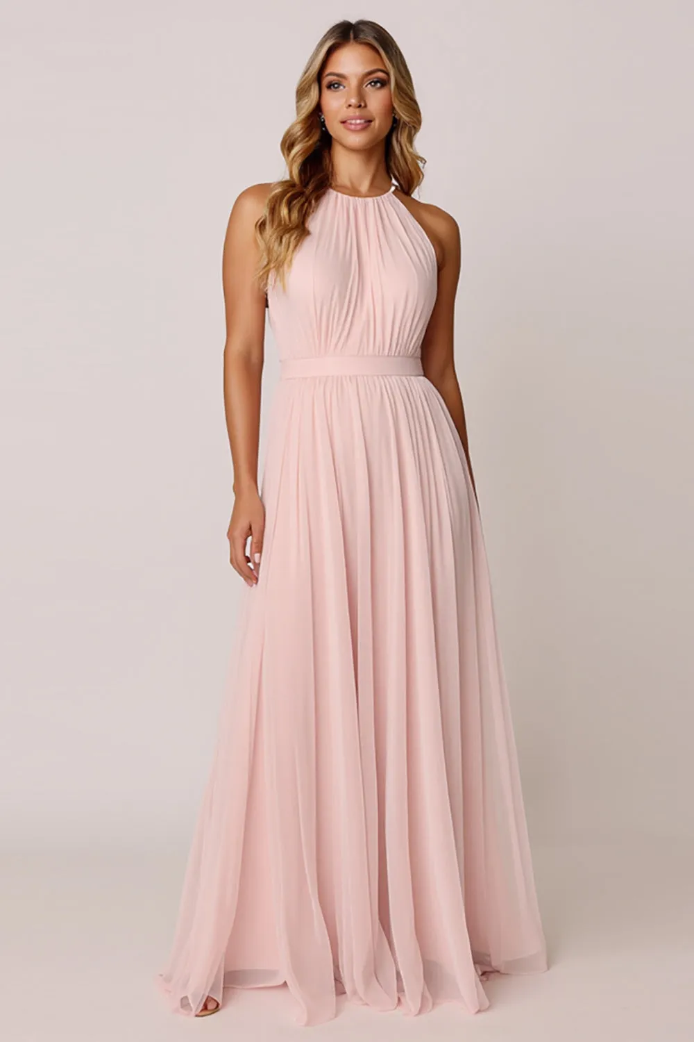 Halter Candy Pink A Line Sleeveless Bridesmaid Dress sold by Zapaka