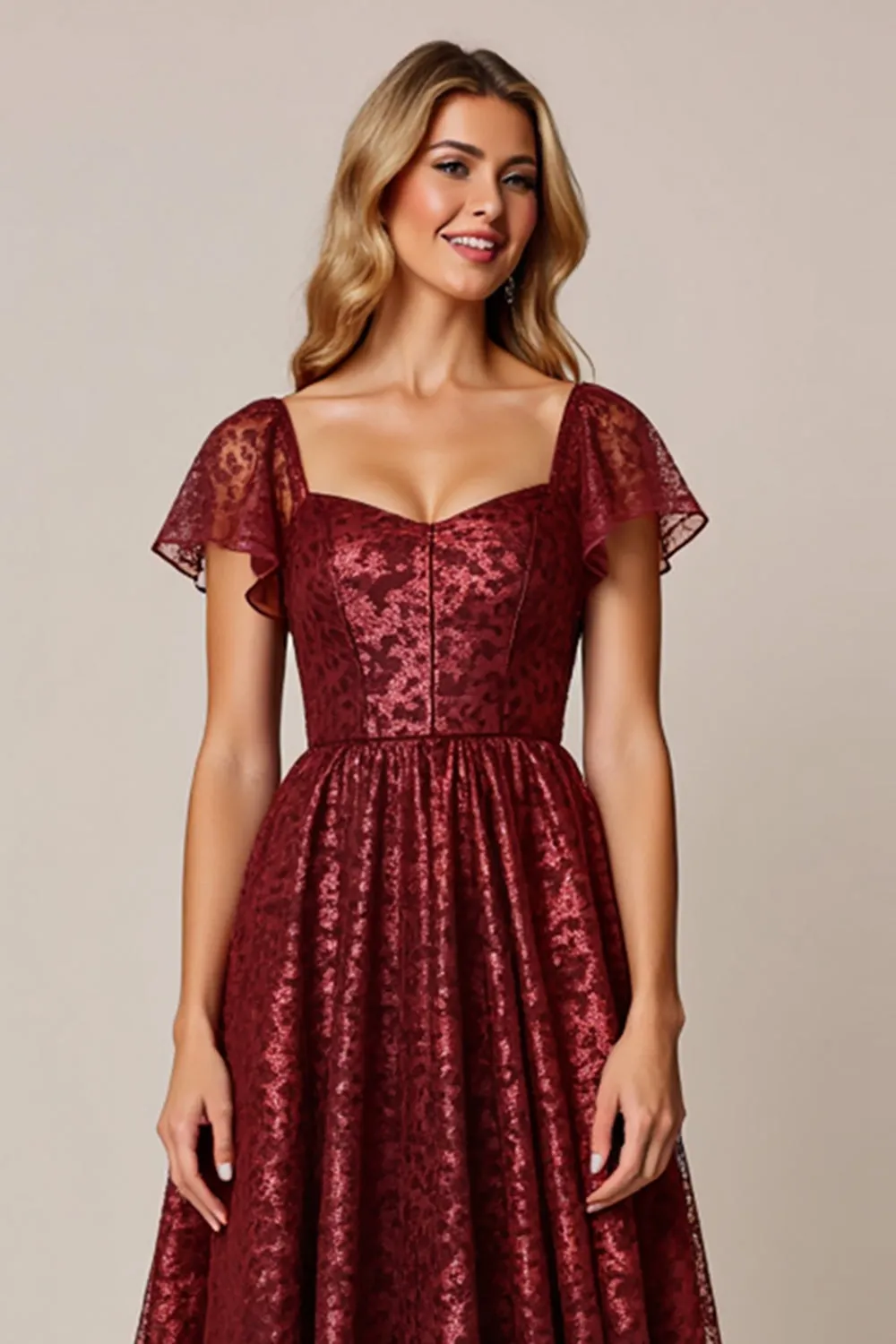 Cabernet A Line Applique Wedding Guest Dress with Short Sleeves sold by Zapaka product image thumbnail 4