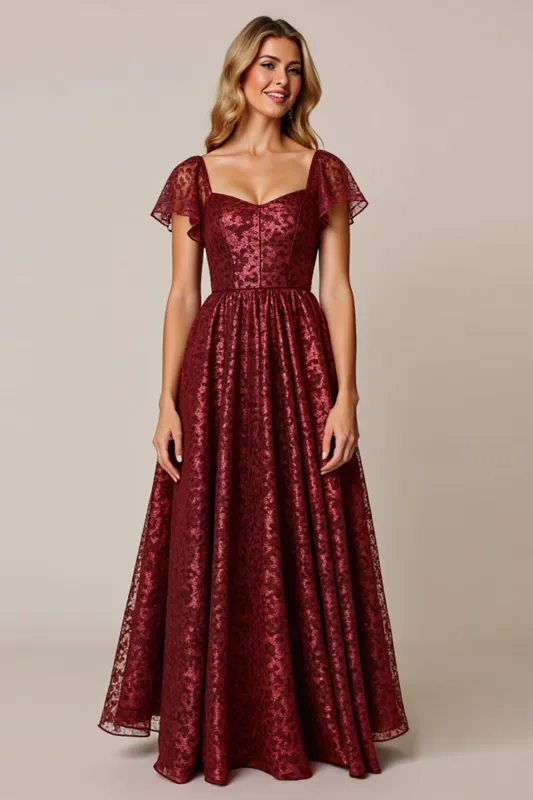 Cabernet A Line Applique Wedding Guest Dress with Short Sleeves sold by Zapaka