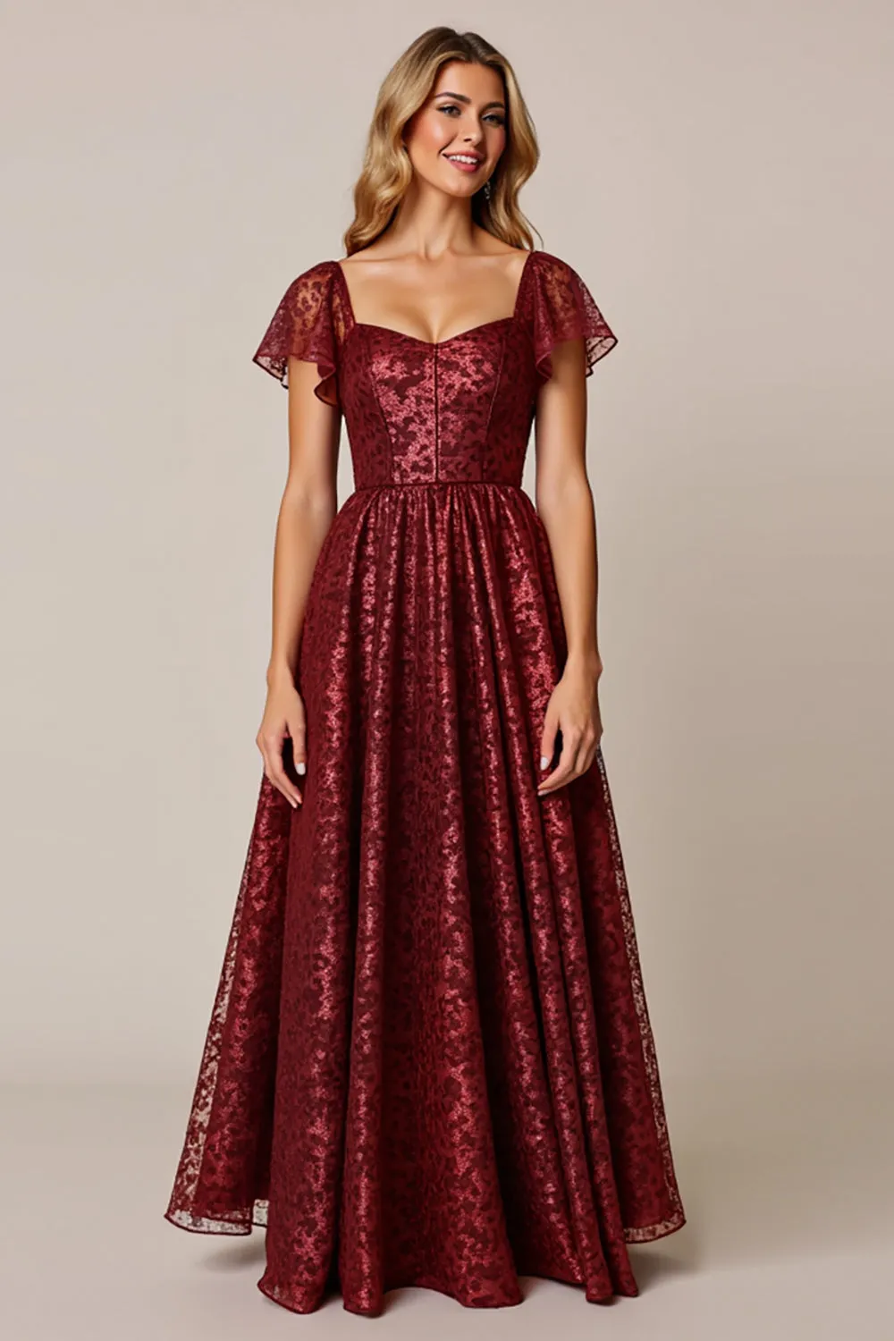 Cabernet A Line Applique Wedding Guest Dress with Short Sleeves sold by Zapaka