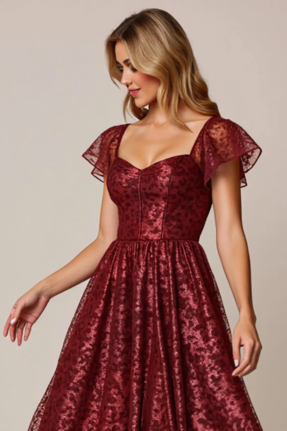 Cabernet A Line Applique Wedding Guest Dress with Short Sleeves sold by Zapaka product image thumbnail 5