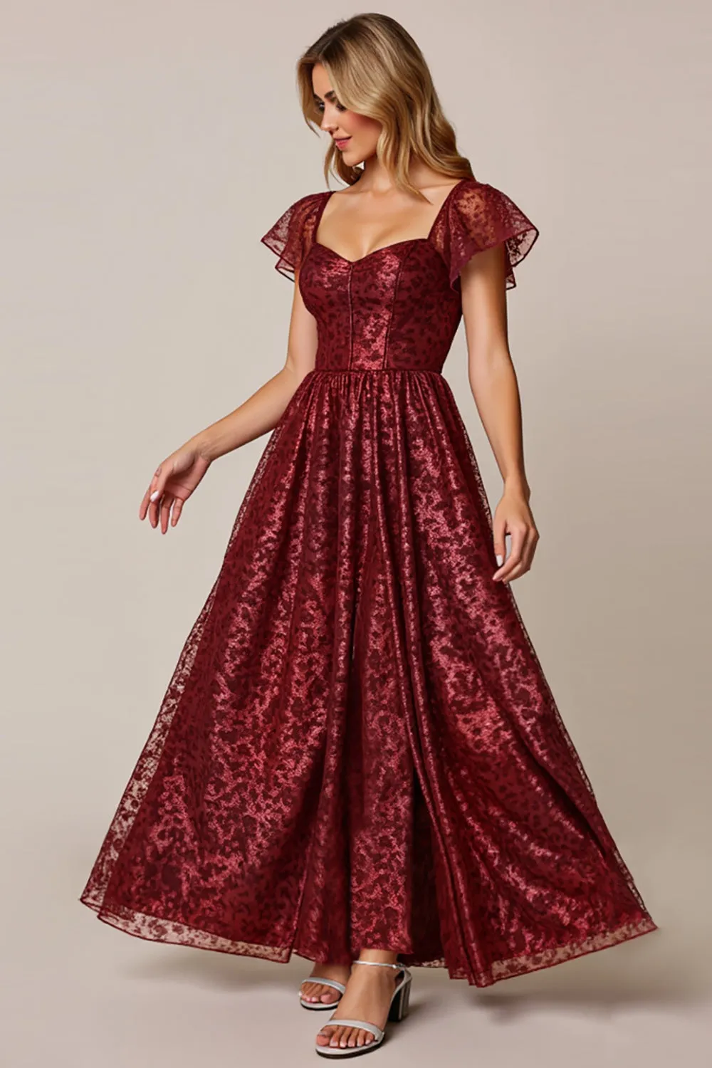 Cabernet A Line Applique Wedding Guest Dress with Short Sleeves sold by Zapaka product image thumbnail 2