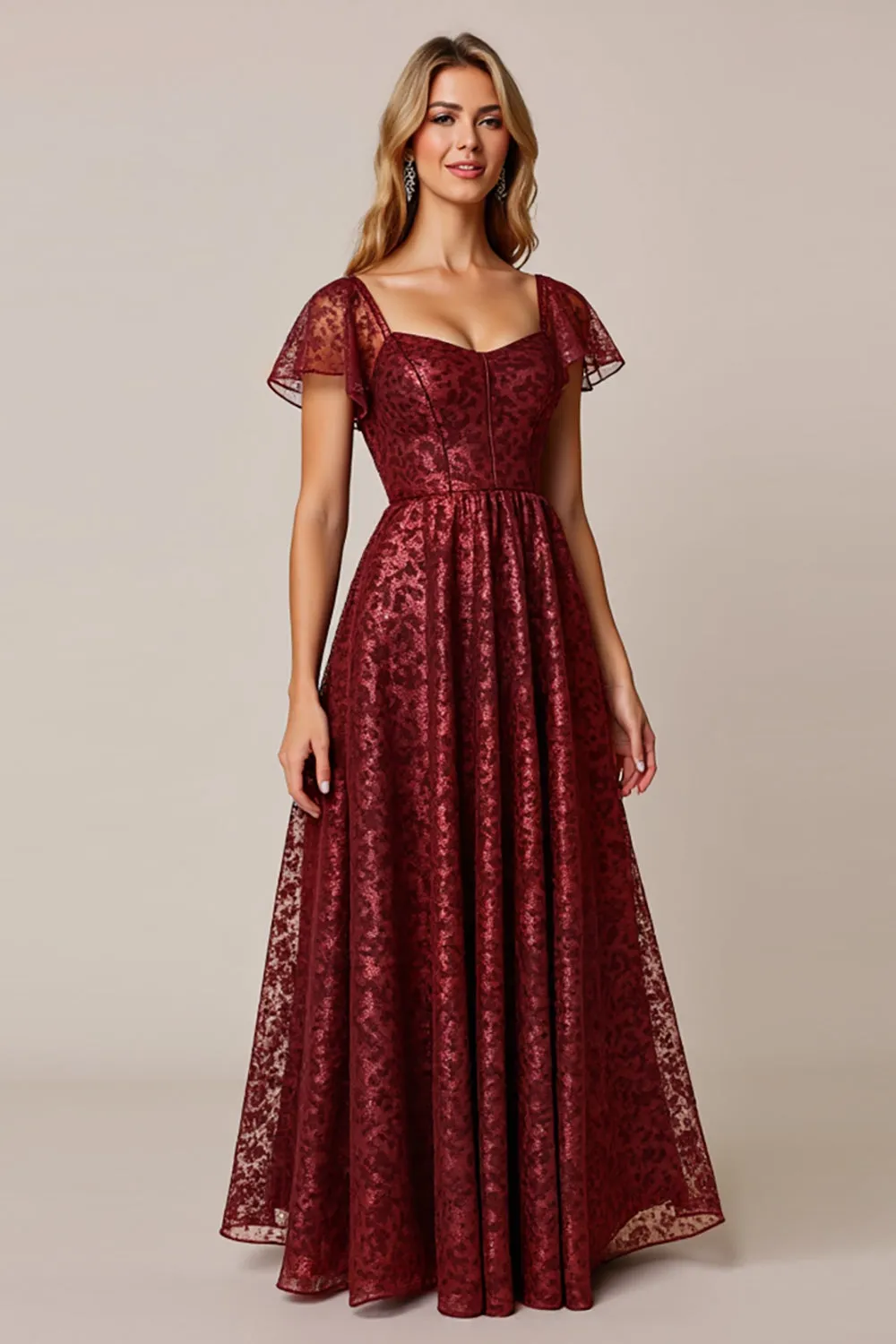 Cabernet A Line Applique Wedding Guest Dress with Short Sleeves sold by Zapaka product image thumbnail 3