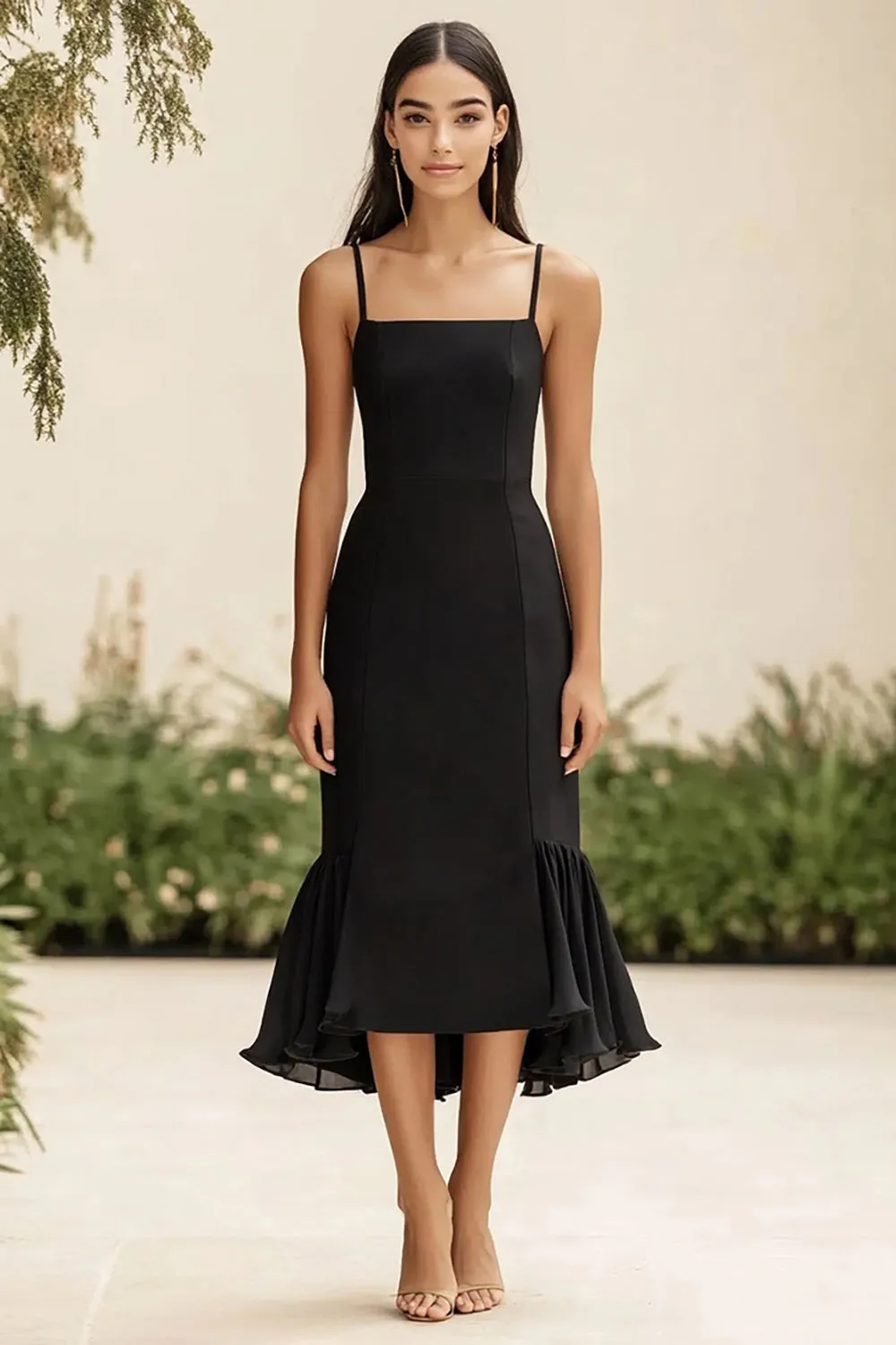 Chiffon Sheath Black Midi Formal Dress sold by Zapaka