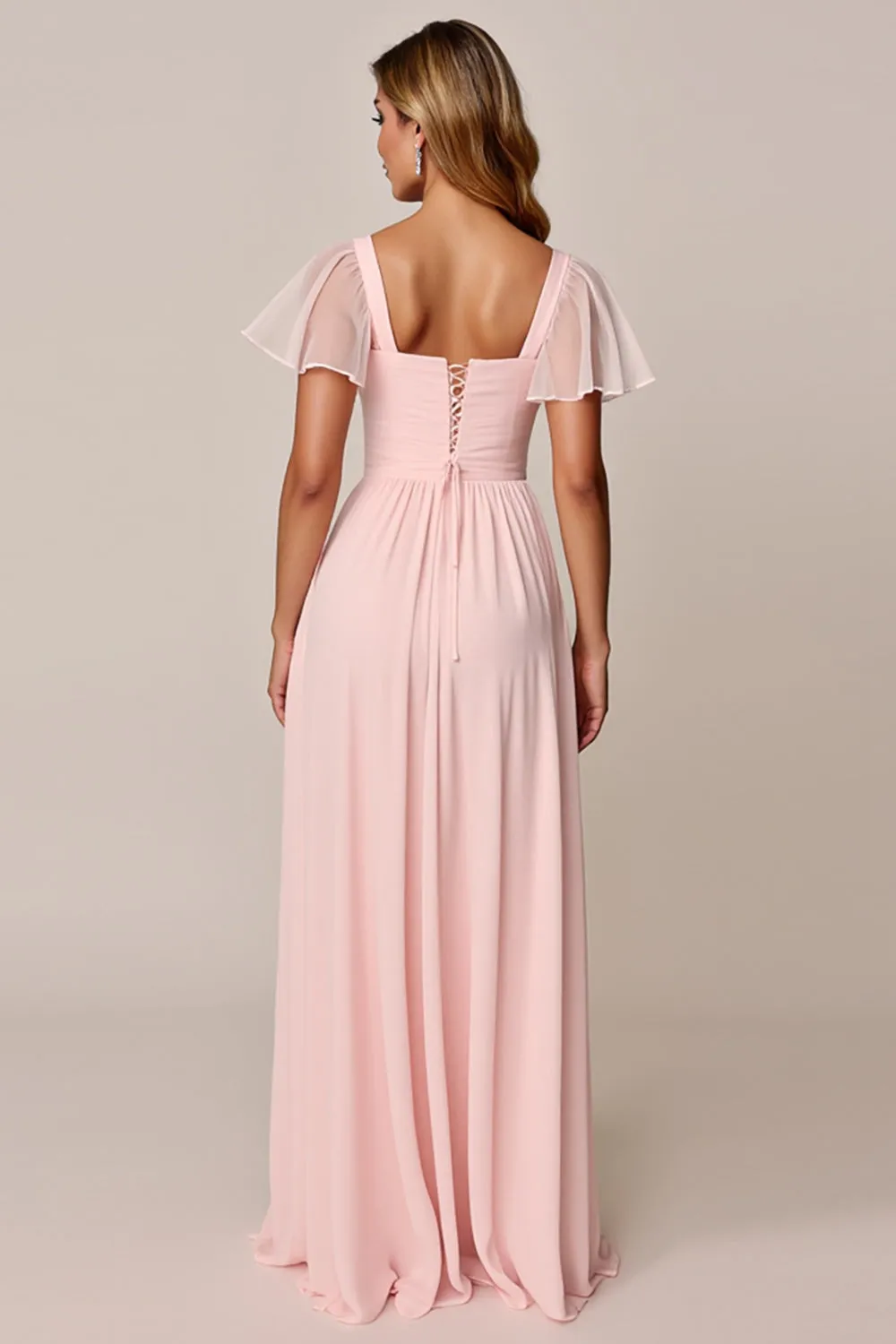 Candy Pink A Line Square Neck Chiffon Bridesmaid Dress sold by Zapaka product image thumbnail 2