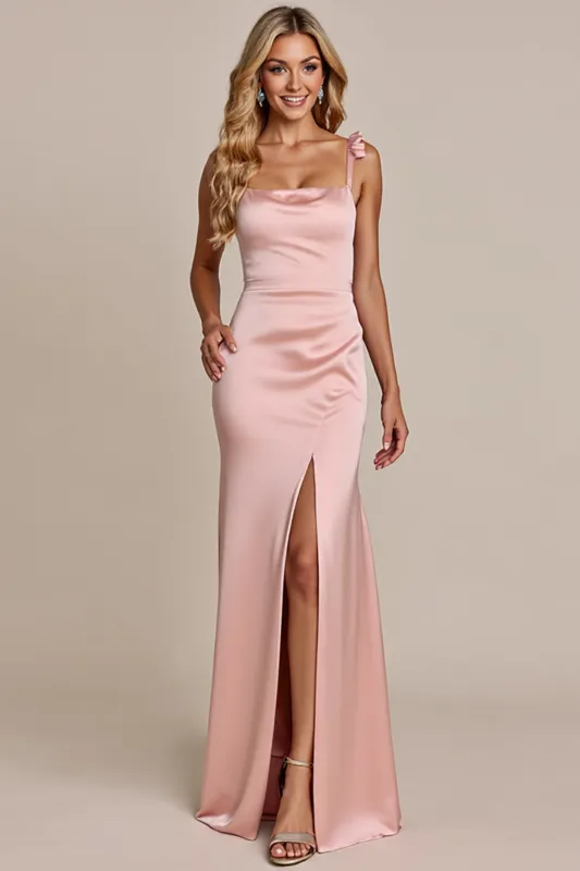Blush Sheath Satin Bridesmaid Dress with Slit sold by Zapaka