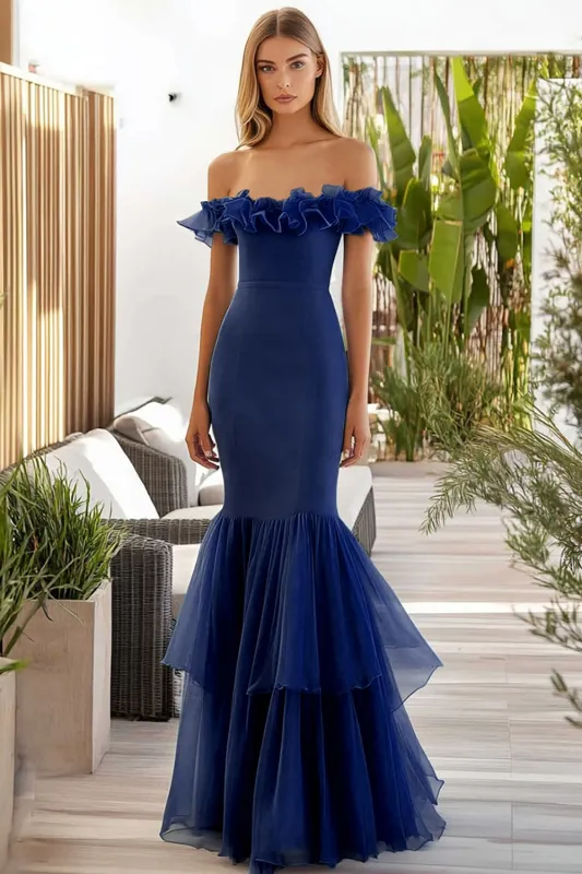 Mermaid Off The Shoulder Navy Formal Dress sold by Zapaka