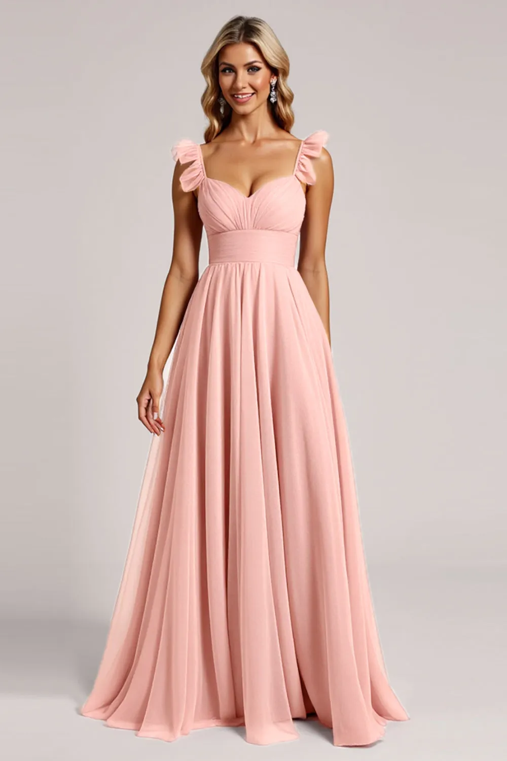 Blush A Line Ruched Bridesmaid Dress sold by Zapaka