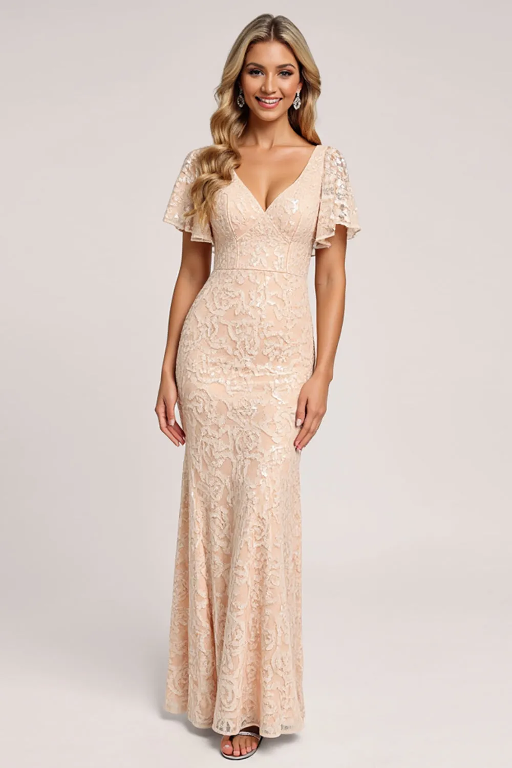 Lace Apricot Mermaid Mother of the Bride Dress sold by Zapaka