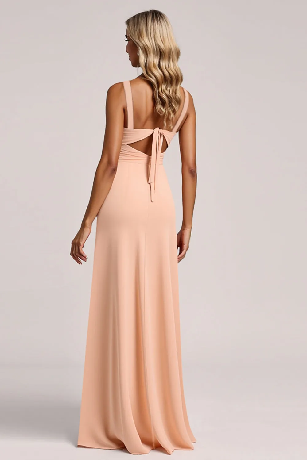 Chiffon Blush Cut Out Bridesmaid Dress with Slit sold by Zapaka product image thumbnail 2