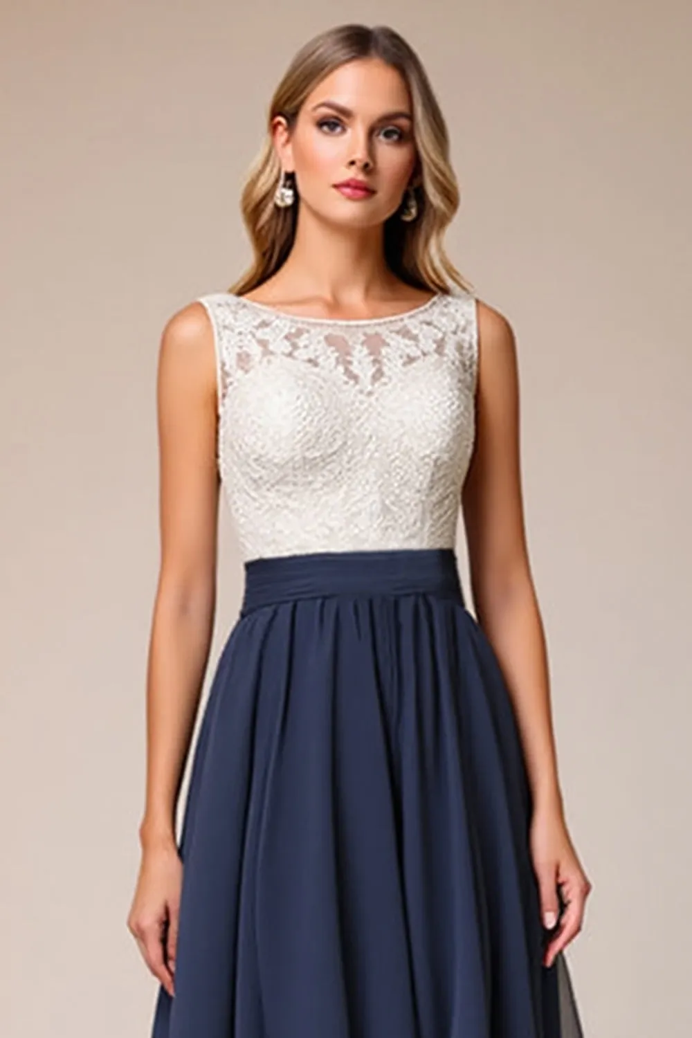 Chiffon High-Low A Line Lace Navy Wedding Guest Dress sold by Zapaka product image thumbnail 2