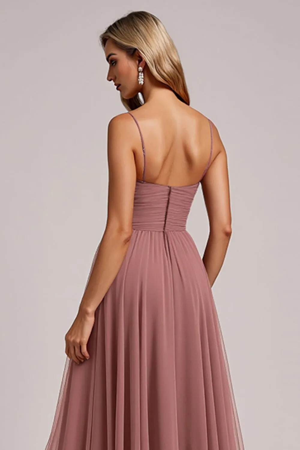 Vintage Mauve A Line V Neck Chiffon Bridesmaid Dress sold by Zapaka product image thumbnail 4