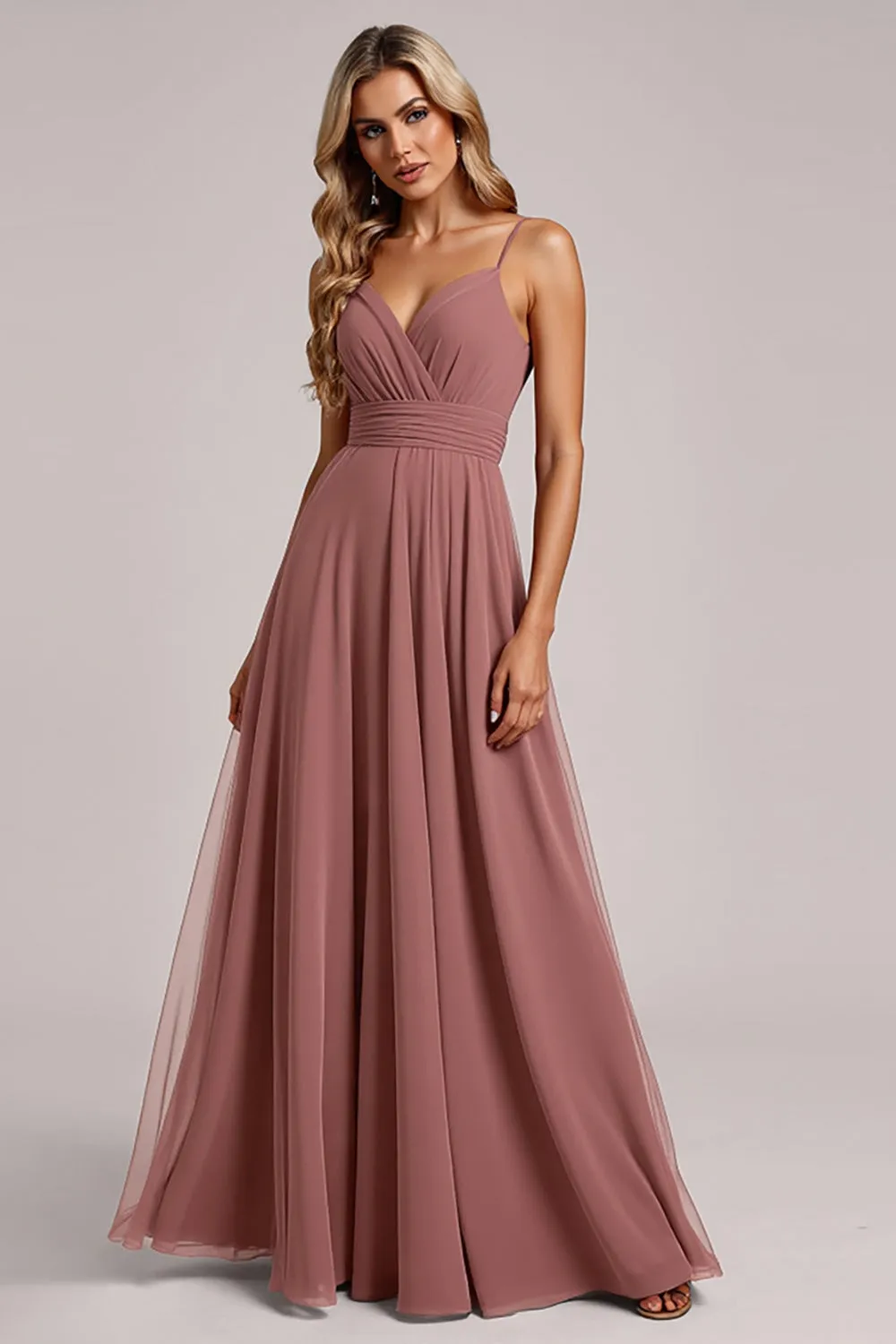 Vintage Mauve A Line V Neck Chiffon Bridesmaid Dress sold by Zapaka