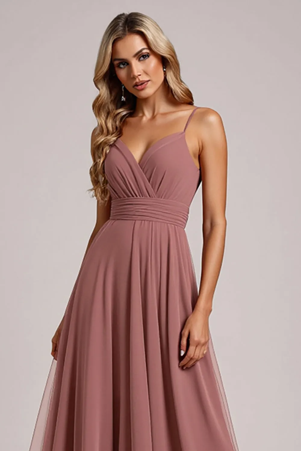Vintage Mauve A Line V Neck Chiffon Bridesmaid Dress sold by Zapaka product image thumbnail 3