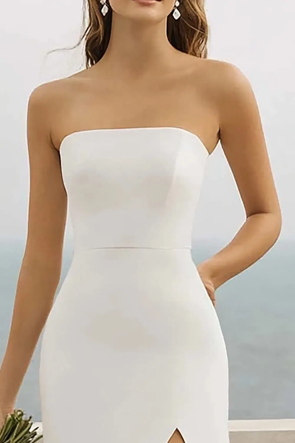 Strapless White Sheath Wedding Dress with Slit sold by Zapaka product image thumbnail 2
