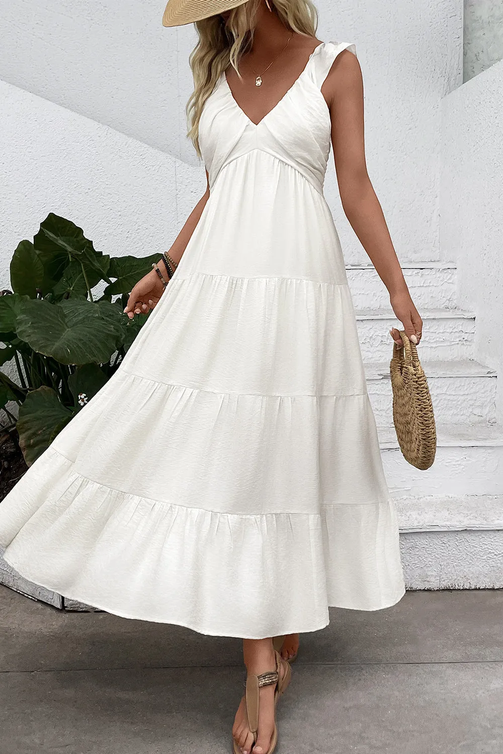 White V Neck A Line Long Summer Dress sold by Zapaka product image thumbnail 4