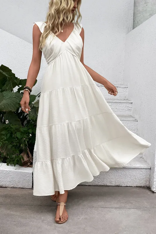 White V Neck A Line Long Summer Dress sold by Zapaka