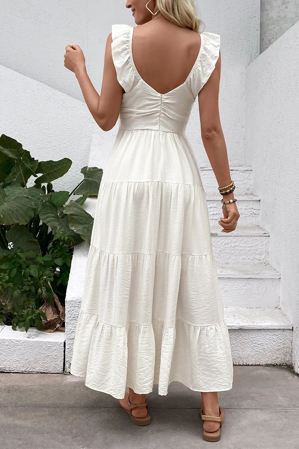 White V Neck A Line Long Summer Dress sold by Zapaka product image thumbnail 2