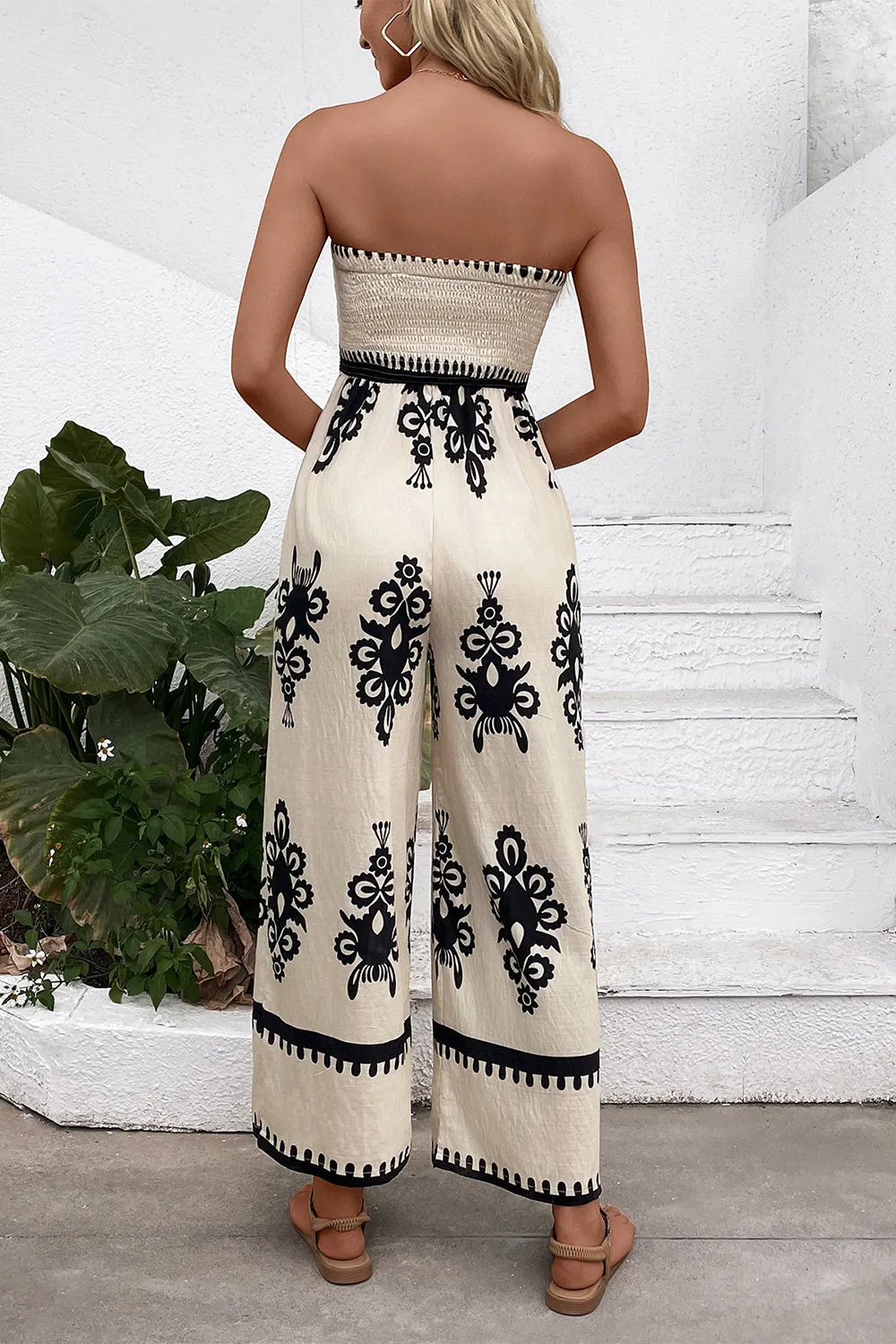 Light Khaki Printed Strapless Summer Jumpsuit sold by Zapaka product image thumbnail 2