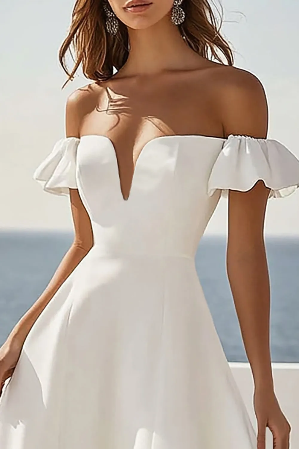 White A Line Off The Shoulder Wedding Dress with Ruffles sold by Zapaka product image thumbnail 2