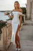 White Off The Shoulder Satin Wedding Dress with Slit sold by Zapaka