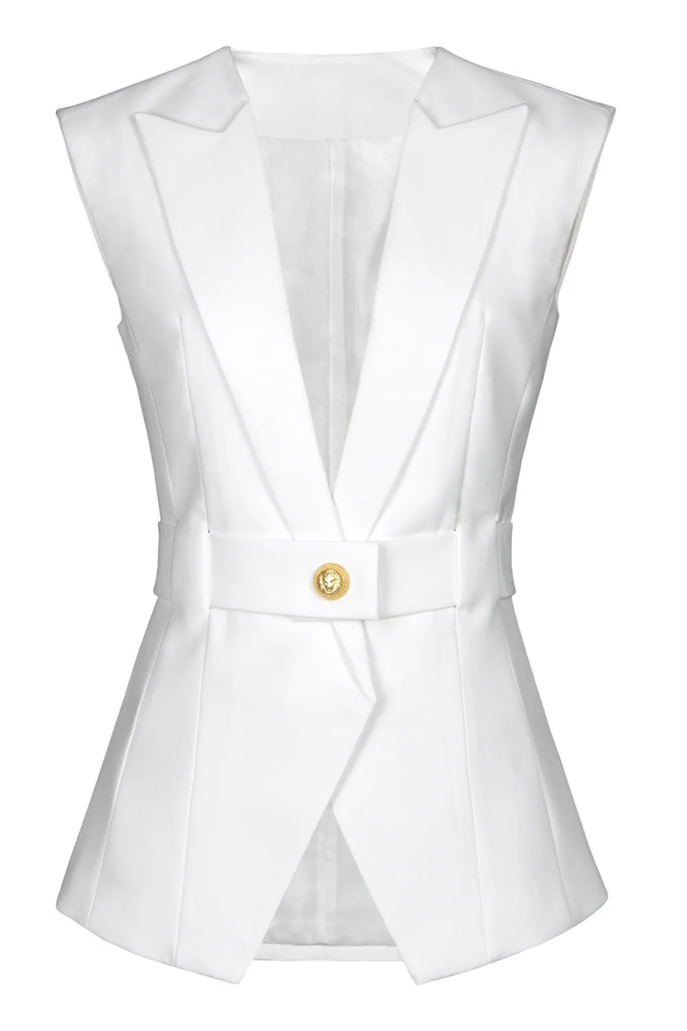 White Peak Lapel Sleeveless Satin Women Blazer sold by Zapaka