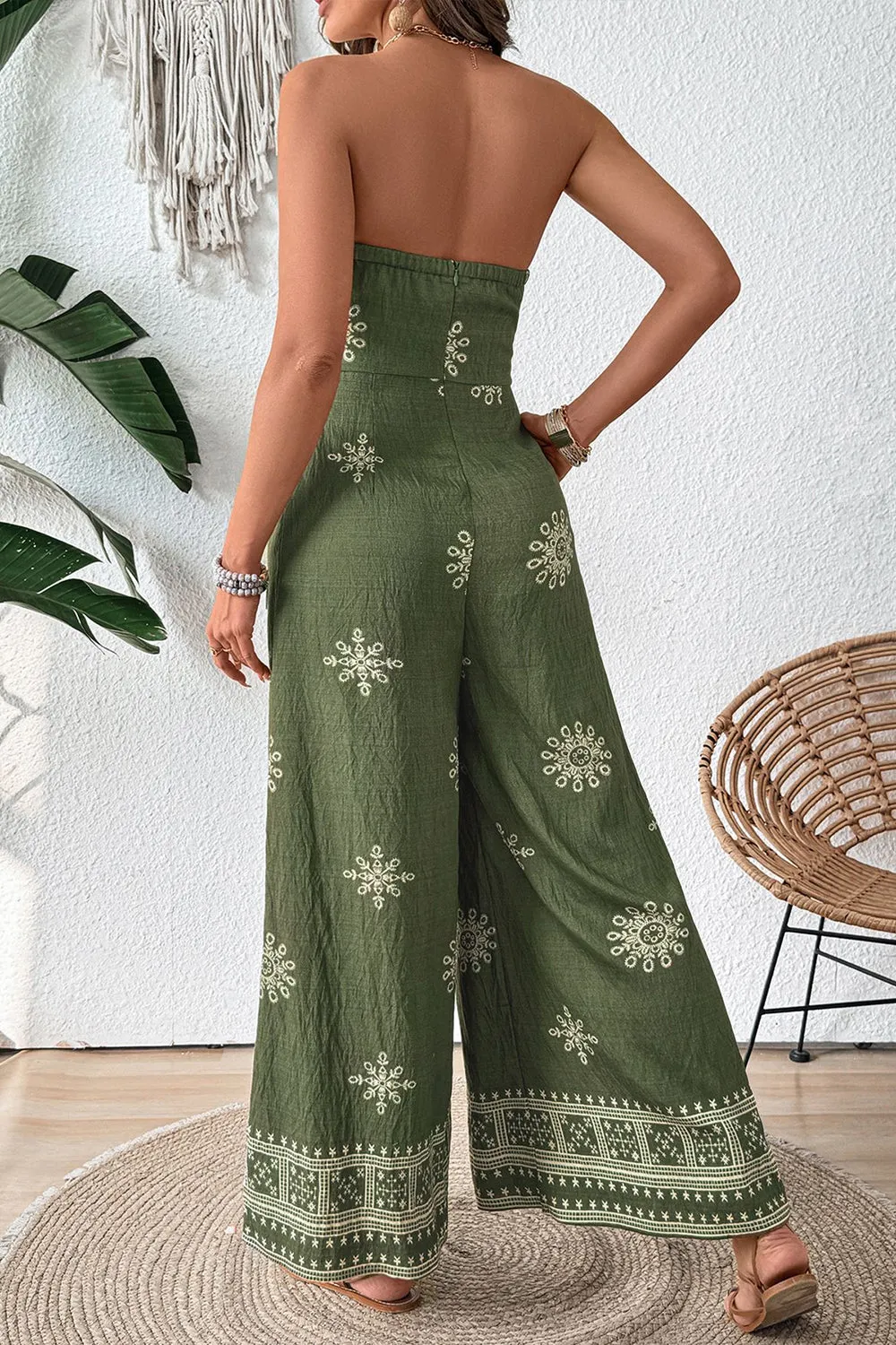 Army Green Strapless Printed Summer Jumpsuit With Sash sold by Zapaka product image thumbnail 2