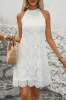 Halter White A Line Mini Lace Summer Dress sold by Zapaka