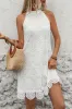Halter White A Line Mini Lace Summer Dress sold by Zapaka