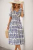 Blue A Line Printed Midi Summer Dress sold by Zapaka