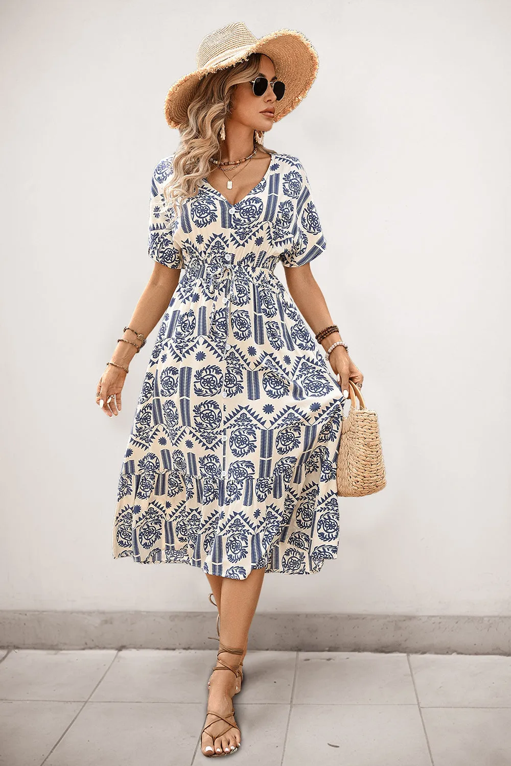 Blue A Line Printed Midi Summer Dress sold by Zapaka product image thumbnail 4