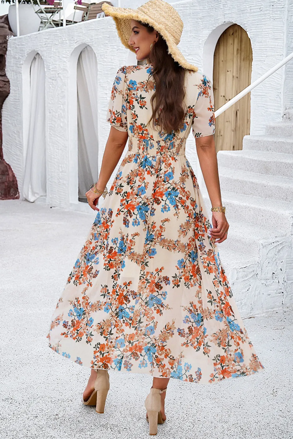 Apricot A Line Long Floral Summer Dress sold by Zapaka