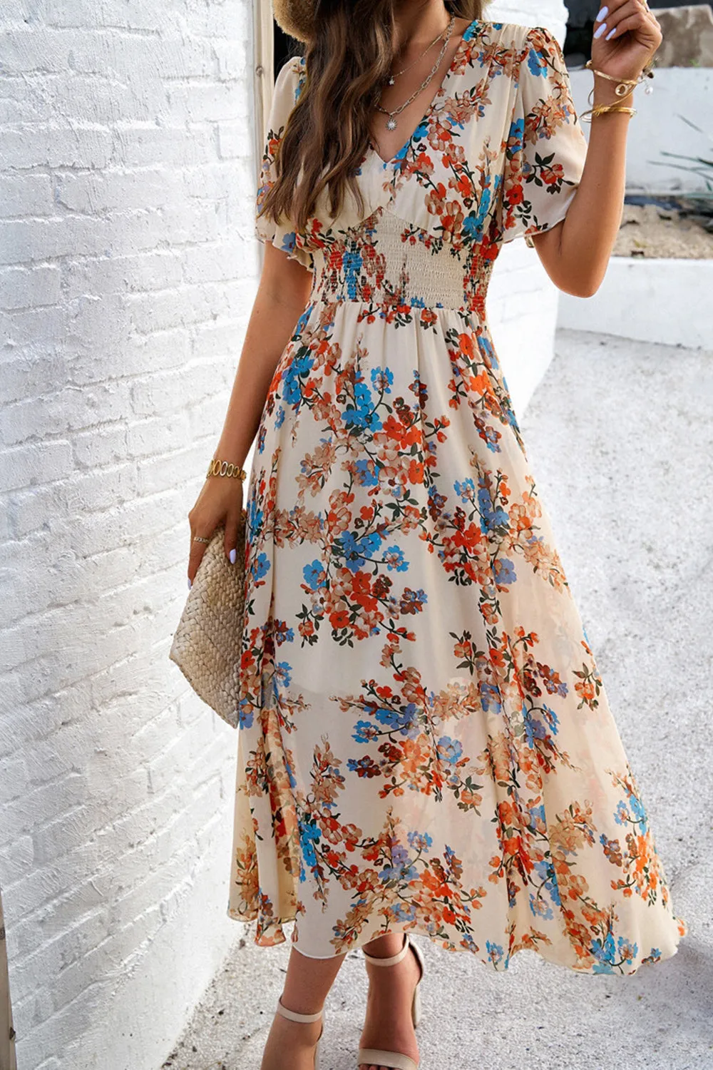 Apricot A Line Long Floral Summer Dress sold by Zapaka product image thumbnail 5