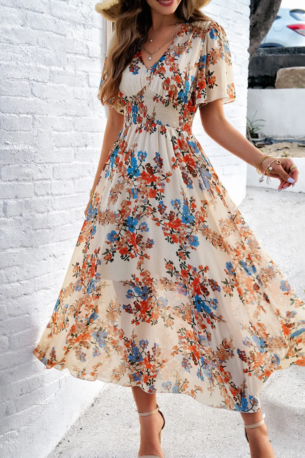 Apricot A Line Long Floral Summer Dress sold by Zapaka product image thumbnail 3