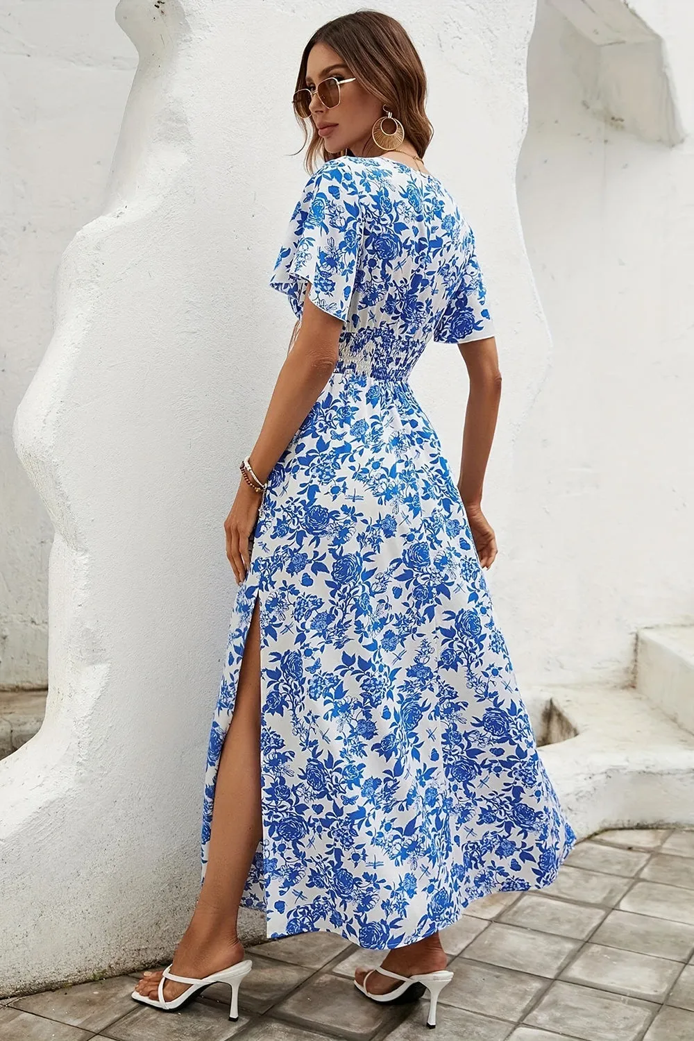 Blue A Line Printed Summer Dress With Slit sold by Zapaka product image thumbnail 2