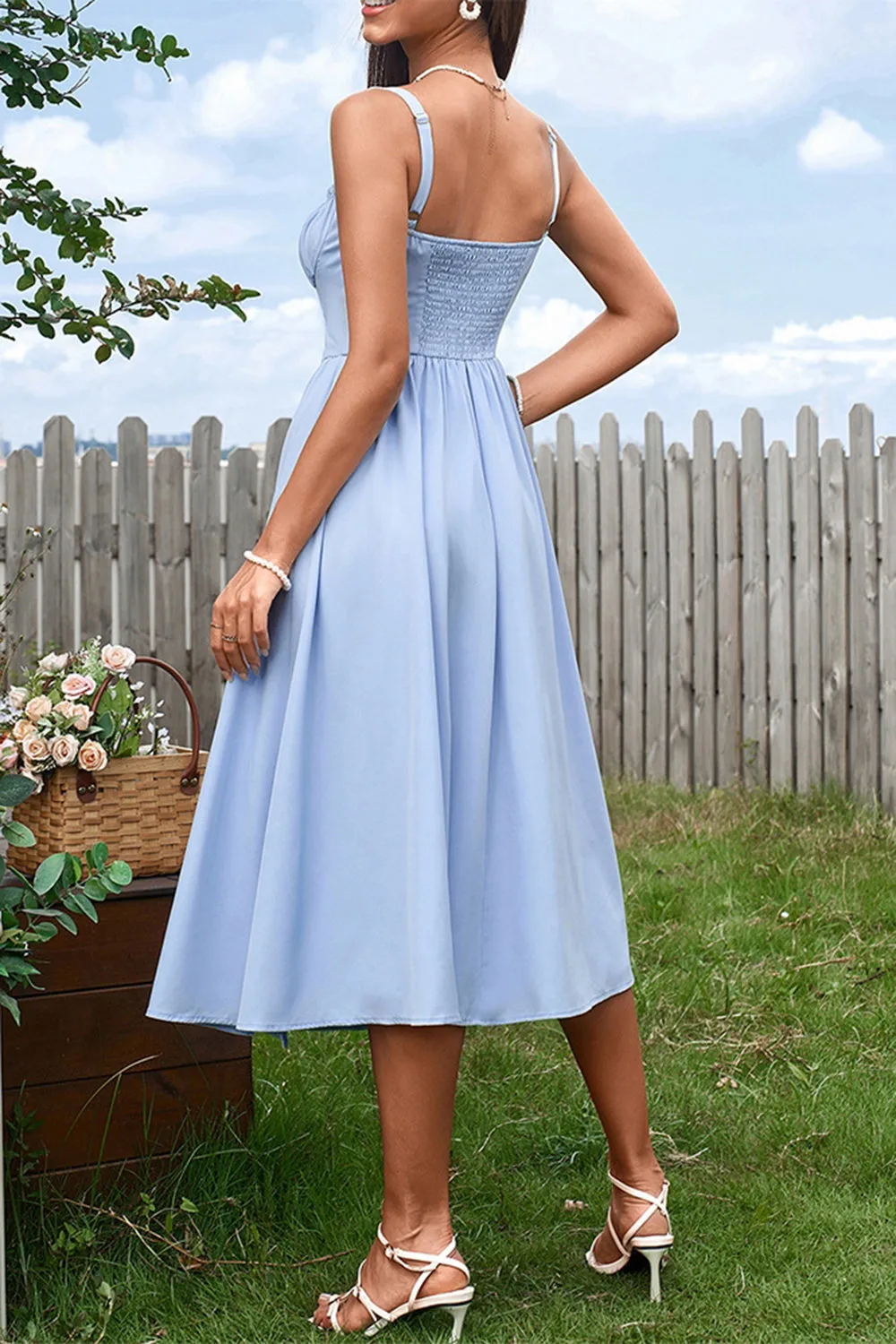 Blue A Line Spaghetti Straps Summer Dress With Slit sold by Zapaka product image thumbnail 2