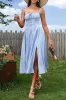 Blue A Line Spaghetti Straps Summer Dress With Slit sold by Zapaka